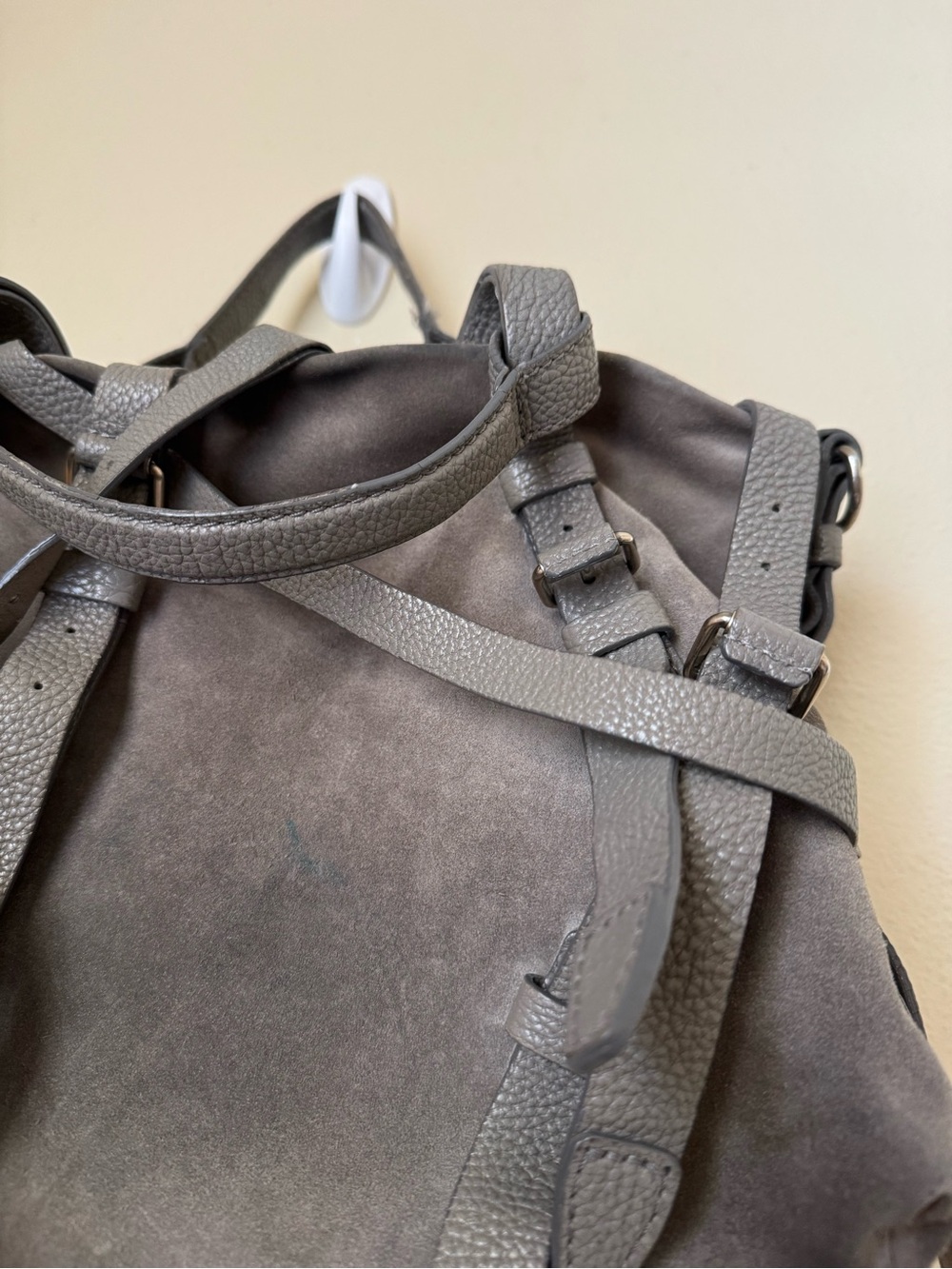 Alexander Wang Kirsten Satchel Bag Suede Leather Grey Shoulder Strap Tote - Picture 8 of 12